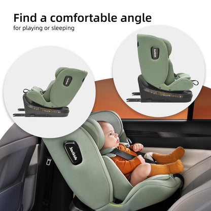 Jovikids ISOFIX Car Seat 360° for 40-150cm Baby Children, Rotating Car Seat for Newborn 0-12 Years, ECE R129/E4, Fixations ISOFIX, Top Tether - Green
