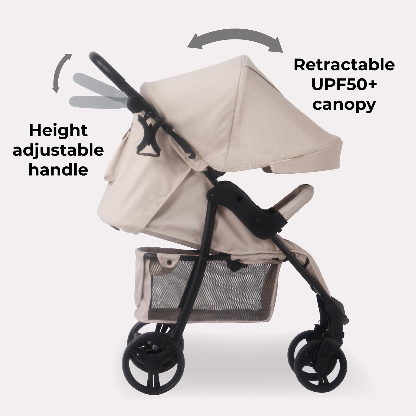 My Babiie MB30 Pushchair – from Birth to 4 Years (22kg), Easy Compact Fold, Large Shopping Basket, Adjustable Handle, Stroller Includes Cup Holder, Rain Cover – Oatmeal