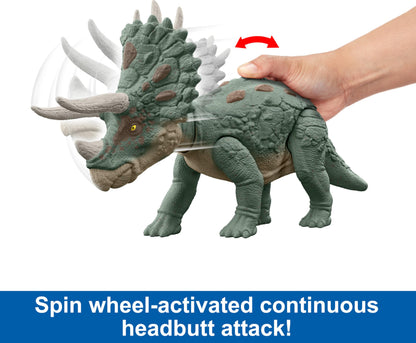 Jurassic World Gigantic Trackers Triceratops Dinosaur Action Figure, Large Species Toy, Headbutt Attack, Evolved Horn Feature, Digital Play, HTK79