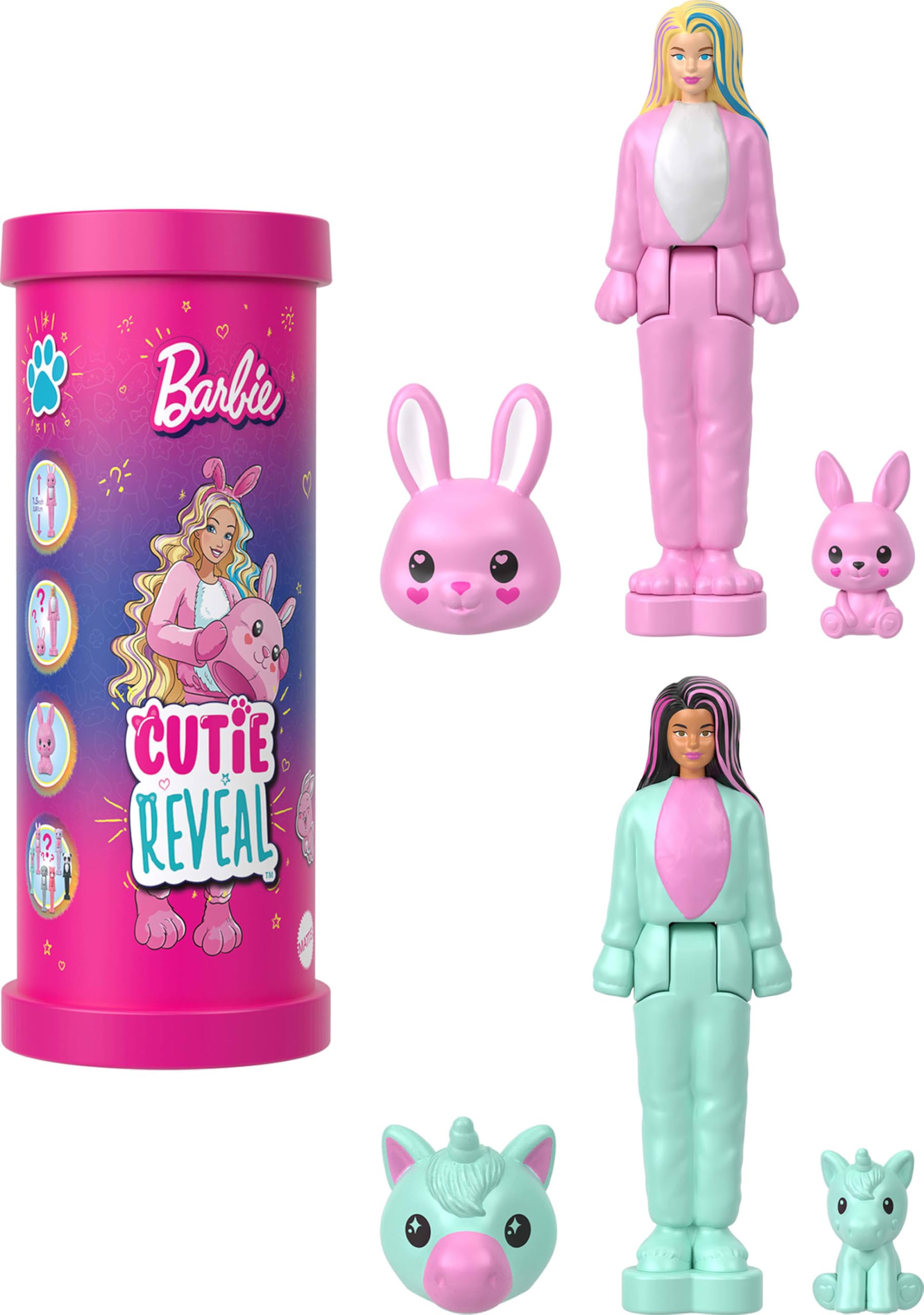 Barbie Mini BarbieLand Reveal Dolls 5-pack featuring 1.5-inch dolls in various styles with surprise unboxing elements.