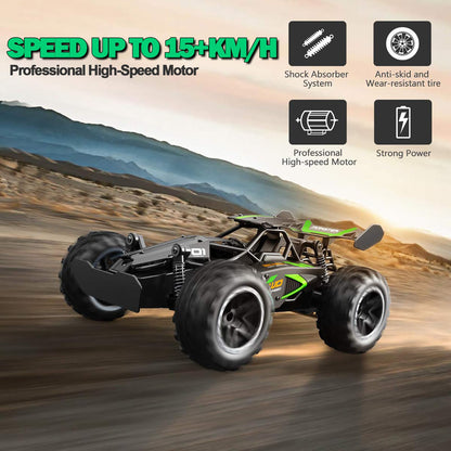 SZJJX Remote Control Cars – 2.4GHz High-Speed RC Car for Kids, 15KM/H+ 2WD Off-Road Car with 2 Rechargeable Batteries, Electric Remote Control Truck Toy for Boys & Girls Gifts (Green)