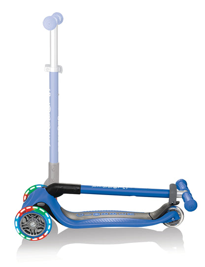 Globber Primo Foldable Lights Kids Scooter 120/80mm ABEC 5 3 Wheel Height Adjustable LED Wheels Dark Blue