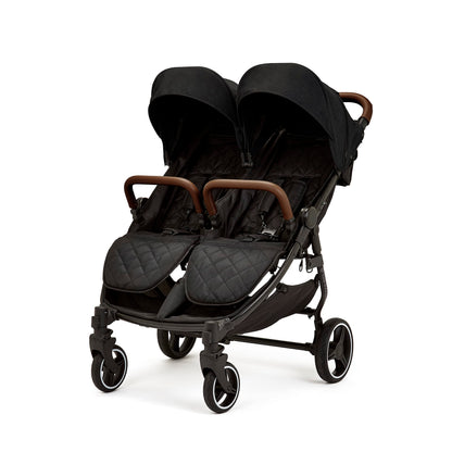 Ickle Bubba Venus Double Stroller – Twin Pushchair from Birth to 15kg per Seat, Independent Recline Seats, Footrest, Rain Cover, Compact Fold, Swivel Wheels & Suspension (Black)
