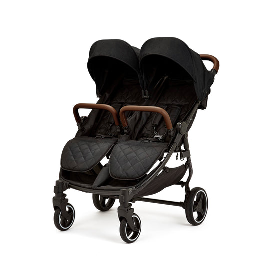 Ickle Bubba Venus Double Stroller – Twin Pushchair from Birth to 15kg per Seat, Independent Recline Seats, Footrest, Rain Cover, Compact Fold, Swivel Wheels & Suspension (Black)