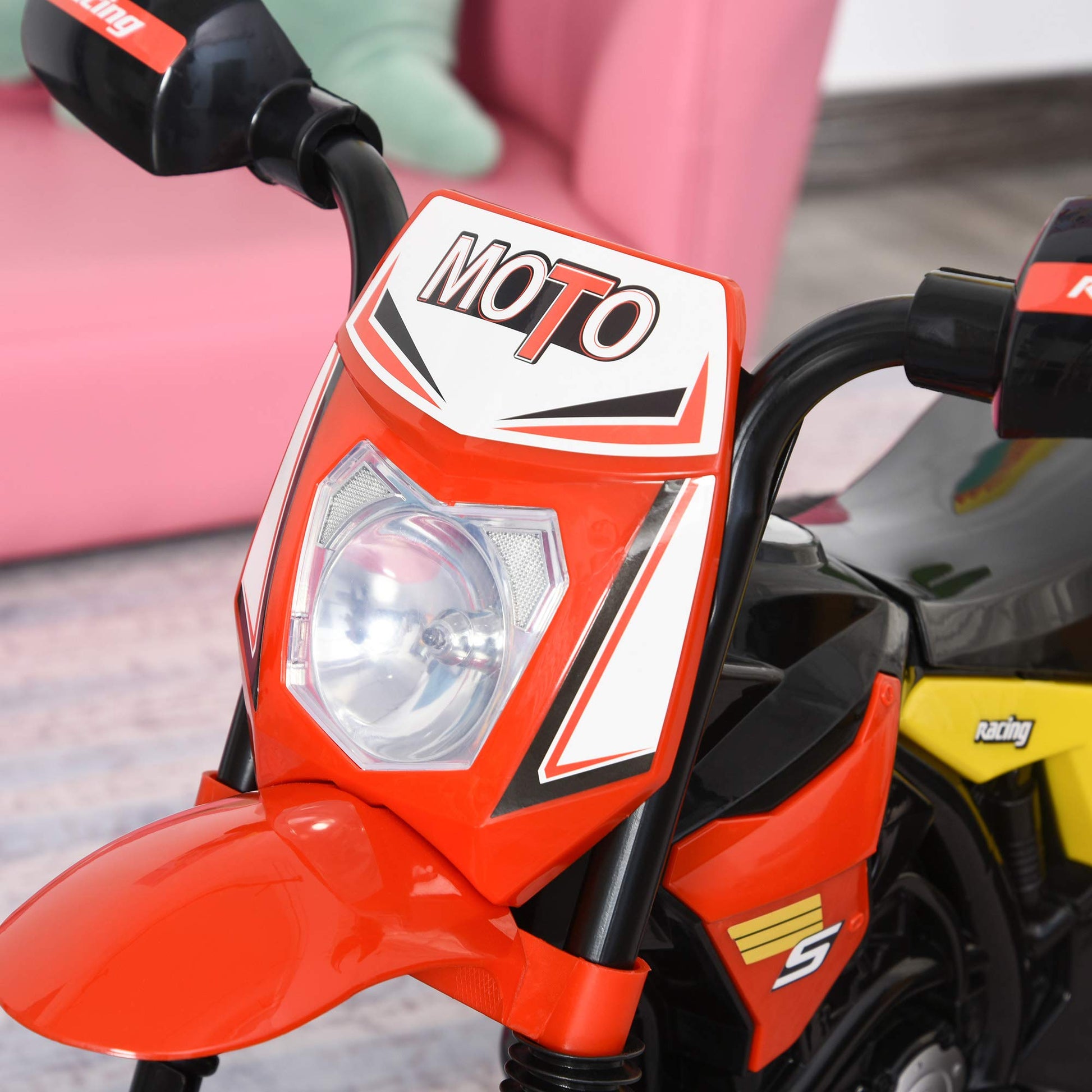 HOMCOM trike for kids, red pedal motorcycle with music, lights, and stickers, designed for toddlers 18-36 months.