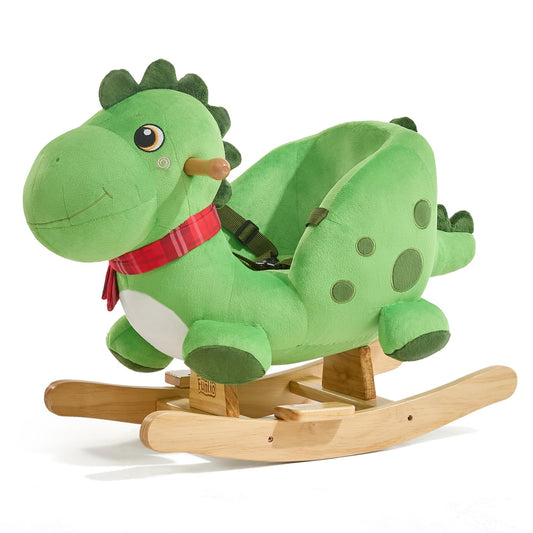 FUNLIO Dino Rocking Horse for Toddlers 1-3 Years, Premium Green Plush Rocking Dino with Soft Spikes, Big Eyes & Lovely Smile, Vibrant Colors & Realistic Scales, Easy to Assemble, CPC & CE Certified