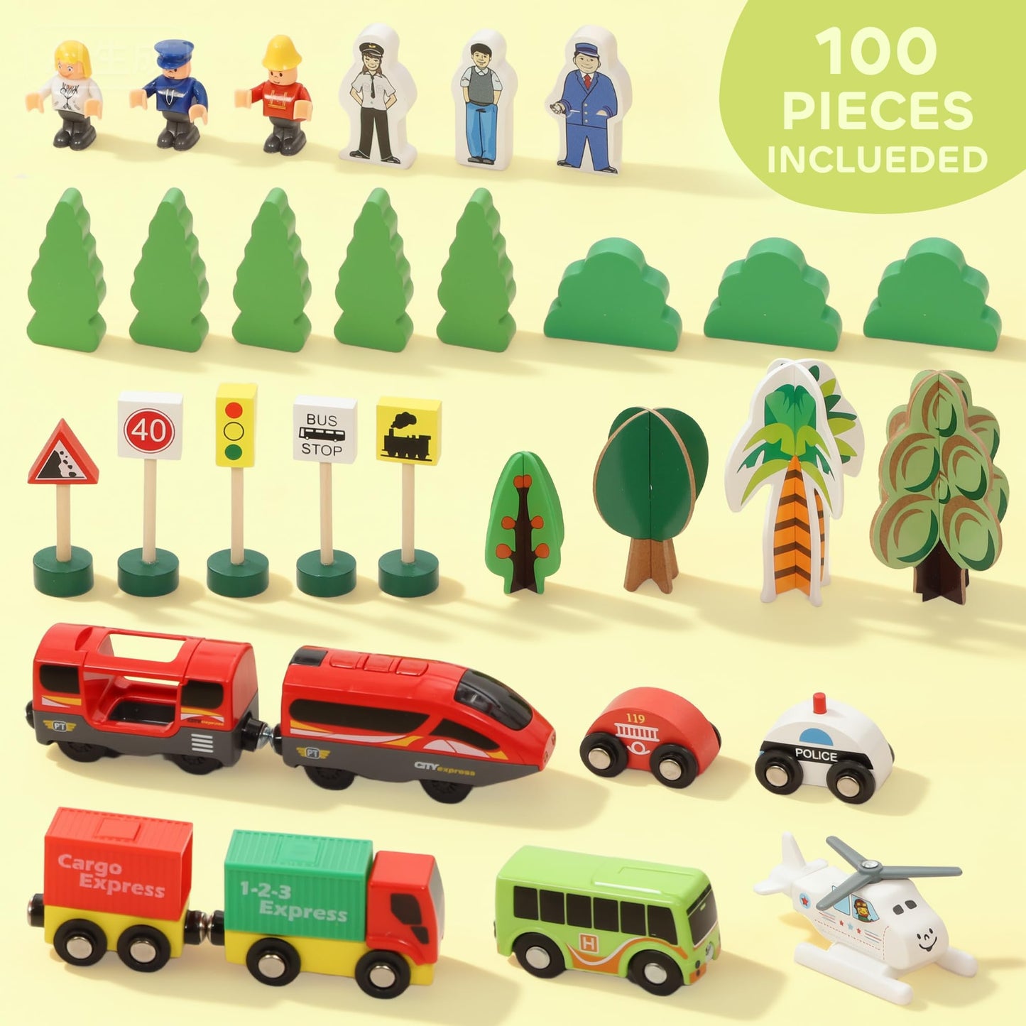 AIYAPLAY wooden train set with tracks, crane, bridge, helicopter, designed for kids 3+; magnetic railway toy for STEM fun.