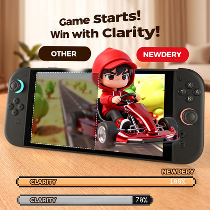 NEWDERY Nintendo Switch 2 screen protector, 9H tempered glass, full coverage, anti-fingerprint, bubble-free, easy install, HD clear.