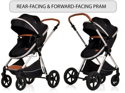 Baby Pram Pushchair Buggy Stroller 3 in 1 with Car Seat Child Lightweight Folding Stroller 3 in 1 Travel System Pram for Newborns Toddlers from Birth New 2026 Style FREEBIES (BBC - Black Silver, BBC)