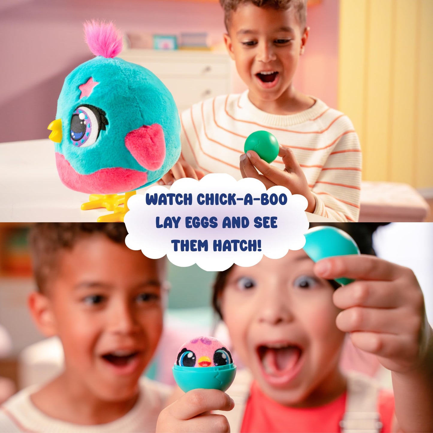 Funtasy Family Chick a Boo - Electronic Kids Chicken Toy - Cute Interactive Plush Pet & Adorable Hen - 50+ Sounds & Reactions - Feed Her, Watch Her Sing, Dance & Lay Eggs - Girls & Boys Gifts Age 3 +