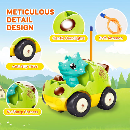 Pup Go Toddler Remote Control Car for Age 18 Months+, 2 Interchangeable Dino Dolls, Lively Music & Lights, First RC Toy for Boys Girls 1-3 Year Olds, Ideal Christmas Birthday Gift (Pastel Green)