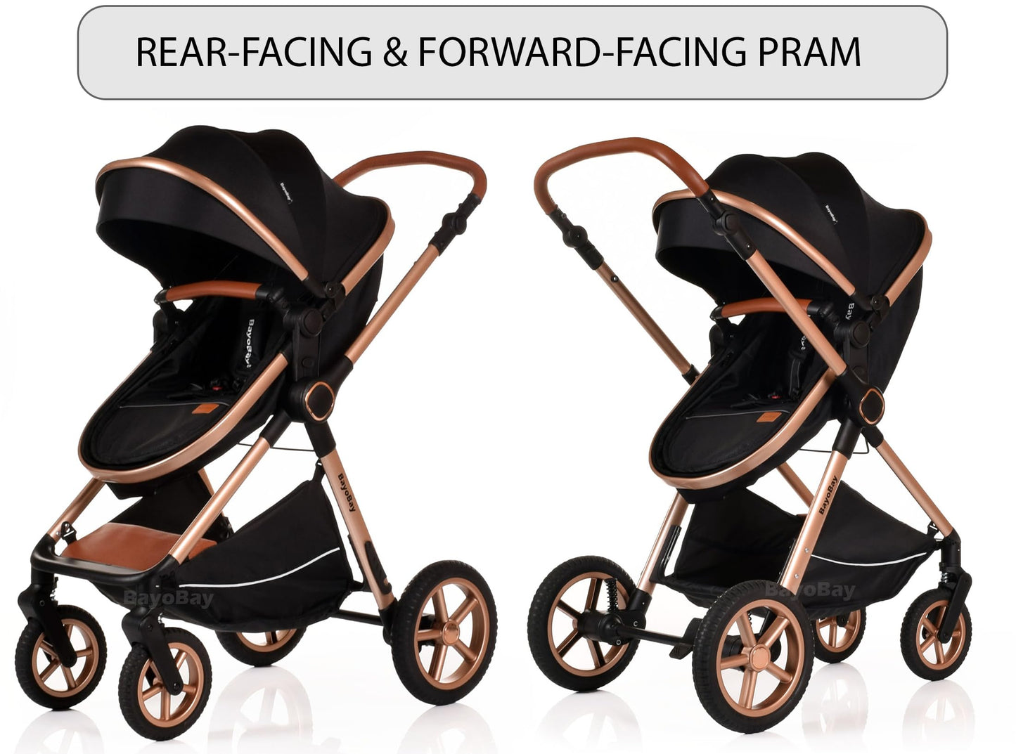 Baby Pram Pushchair Buggy Stroller 3 in 1 with Car Seat Child Lightweight Folding Stroller 3 in 1 Travel System Pram for Newborns Toddlers from Birth New 2026 Style FREEBIES (BBC - Black Gold, BBC)
