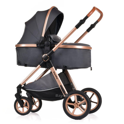 Baby Pram Pushchair Buggy Stroller 3 in 1 Child Lightweight Folding Stroller 3 in 1 Travel System Pram for Newborns Toddlers from Birth New 2026 Style LEDs, FREEBIES (BBC - Grey Gold, BBC)