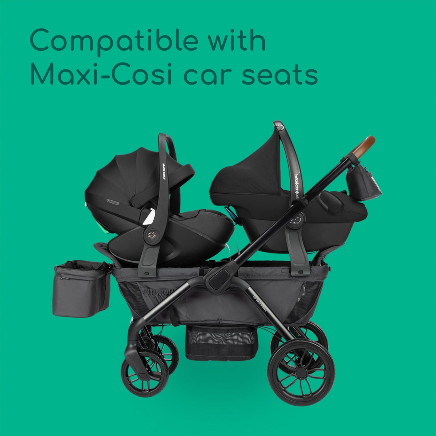 Bebeconfort Helios, Double Pram from Birth, 0-4 Years, 0-22kg, 2 Face-to-face Seats, Large All-Terrain Wheels, Compact Folding, Trolley on Wheels, Protective Canopy, Mineral Graphite
