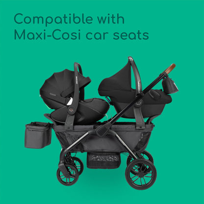 Bebeconfort Helios, Double Pram from Birth, 0-4 Years, 0-22kg, 2 Face-to-face Seats, Large All-Terrain Wheels, Compact Folding, Trolley on Wheels, Protective Canopy, Mineral Graphite