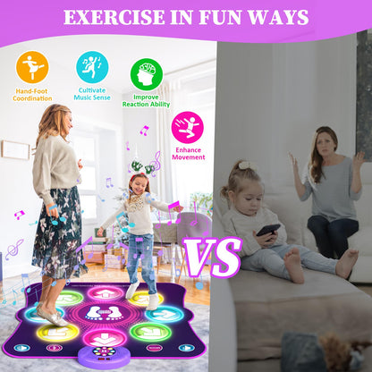 LEAPRCSTORE light-up dance mat for kids with colorful surface, featuring multiple game modes for energetic dance play and fun.