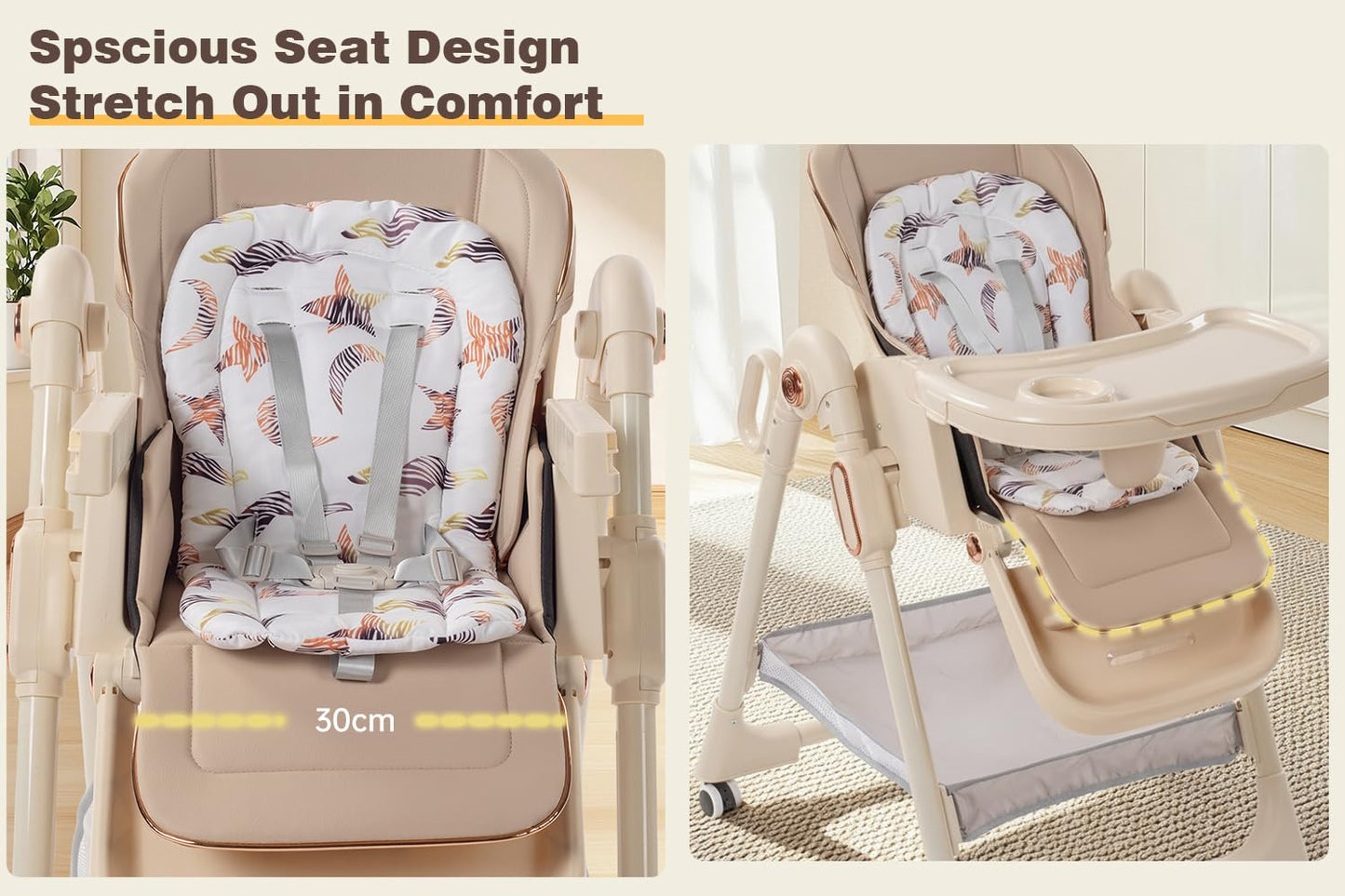 Magic ZC PU Leather Baby High Chair Toddler Feeding Dining Chair with Adjustable Heights and Positions Multifunctional Foldable Convertible with Detachable Double Trays and Wheels (X8122 Grey)