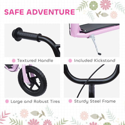 HOMCOM Kids Scooter, Toddler Kick Scooter with Adjustable Handlebar, 12" EVA Tyres, Rear Brake, for Age 5-12 Years, Pink