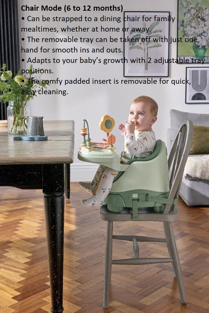 Mamas & Papas Baby Bug Booster Seat For Dining, Detachable Tray, Harness, Adjustable Seat and Non-Slip Feet, Eucalyptus