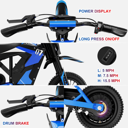 EVERCROSS EV12M Kids Ride On Motorcycle, Electric Motorcycle with 300W Motor, 5/7.5/15.5 MPH Speed Modos, 9.3Miles Long-Range, 12'' Pneumatic Tire, Motor Cross for Ages 3-12 Children