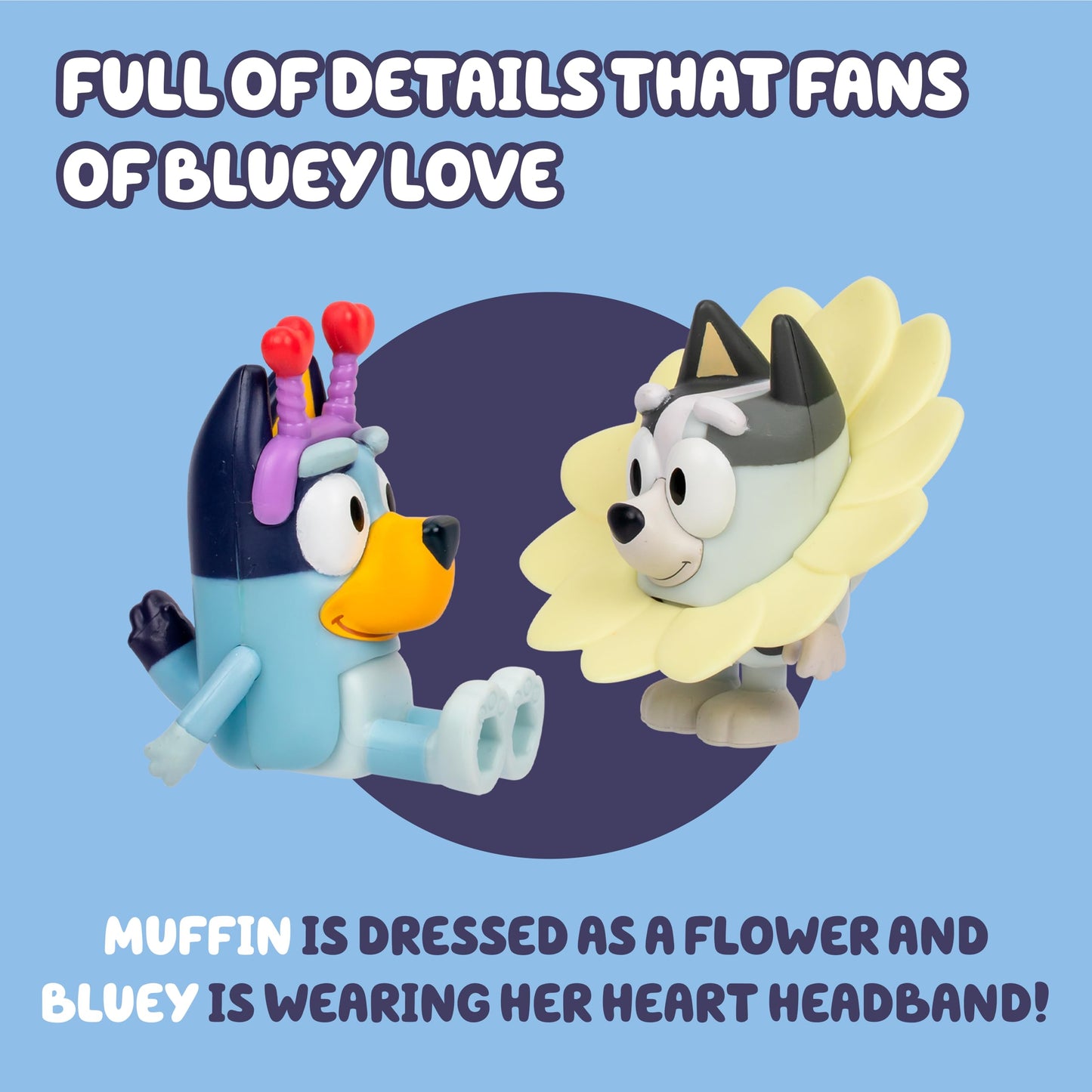 Bluey and Muffin 2-Pack Toy Figure Playset, Spring Time Toddler Figurine Toys Set with Dressup Accessories, Poseable Figurines for Kids Ages 3-5