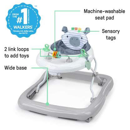 Ingenuity Smooth Strides Activity Walker in chambray with toys, 3-position height bar, suitable for 6-12 months, developmental baby walker