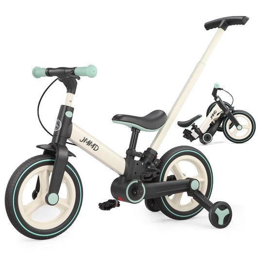 JMMD 6-in-1 Toddler Bike with Training Wheels and Pedals, 12 inch Convertible and Foldable Balance Bike & Pedal Bike with Adjustable Parent Handle, Kickstand, Brakes for kids, Age 18 Months-5 Years