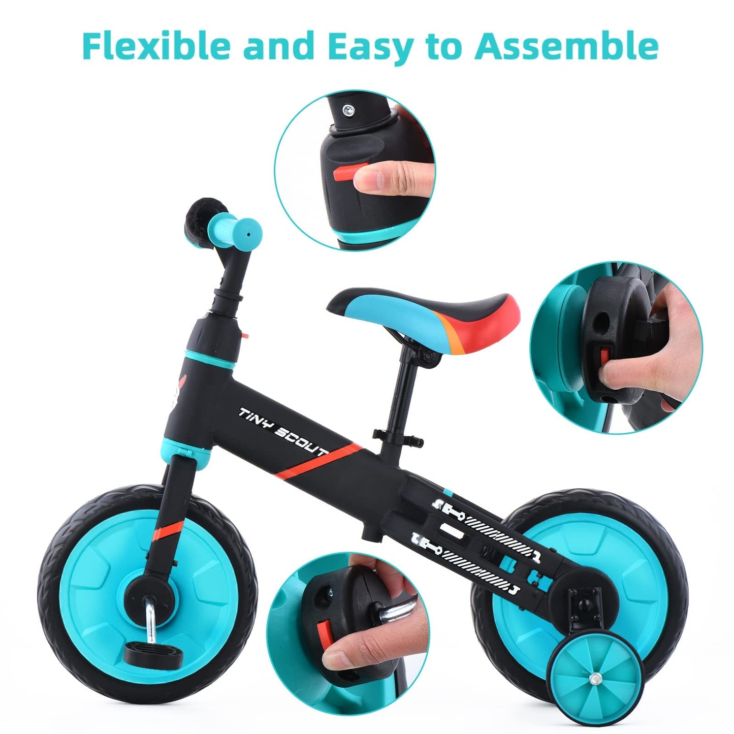 UBRAVOO Balance Bike for 2-5 Years Old Boys&Girls, 12 Inch 4-in-1 Toddler Walking Bicycle with Detachable Training Wheels & Pedals(JL102, Blue)
