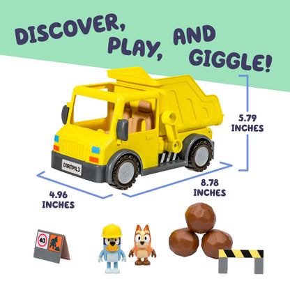 Bluey Dump Truck, With Load and Unload Feature, Get Some Work Done With Exclusive Hard-Hat and Muddy Bingo,