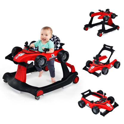 Maxmass Baby Walker, 4 in 1 Infant Sit-to-Stand Walker with Adjustable Height & Speed, Steering Wheels, Detachable Seat Cushion, Foldable Toddler Activity Walkers for Boy Girl 6-18 Months (Red)