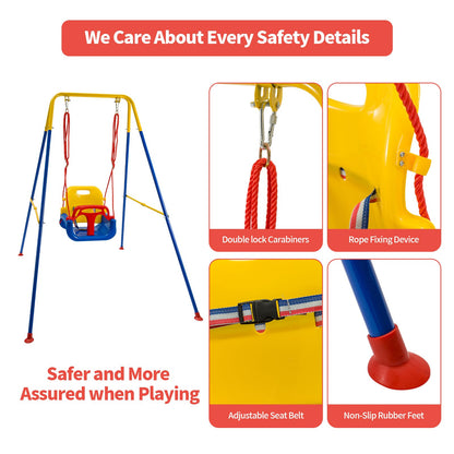 SUNNYNEST Toddler Swing Heavy-Duty Kid Swing with Safety Harness 158CM Folding Swing Set Outdoor Garden or Home Play Equipment Children Indoor Swings for 3-in-1 Toddler Swing Set (Blue)