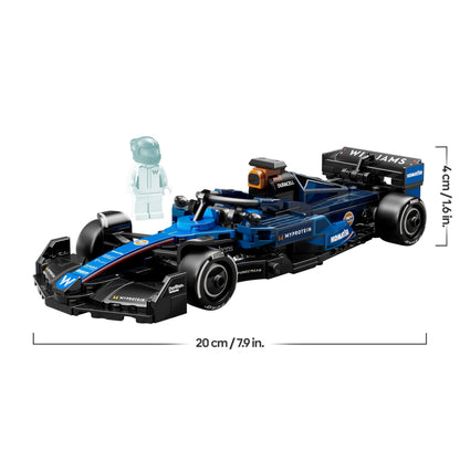 LEGO Speed Champions Williams Racing FW46 F1 race car toy with collectible driver minifigure, ideal for motorsport fans.