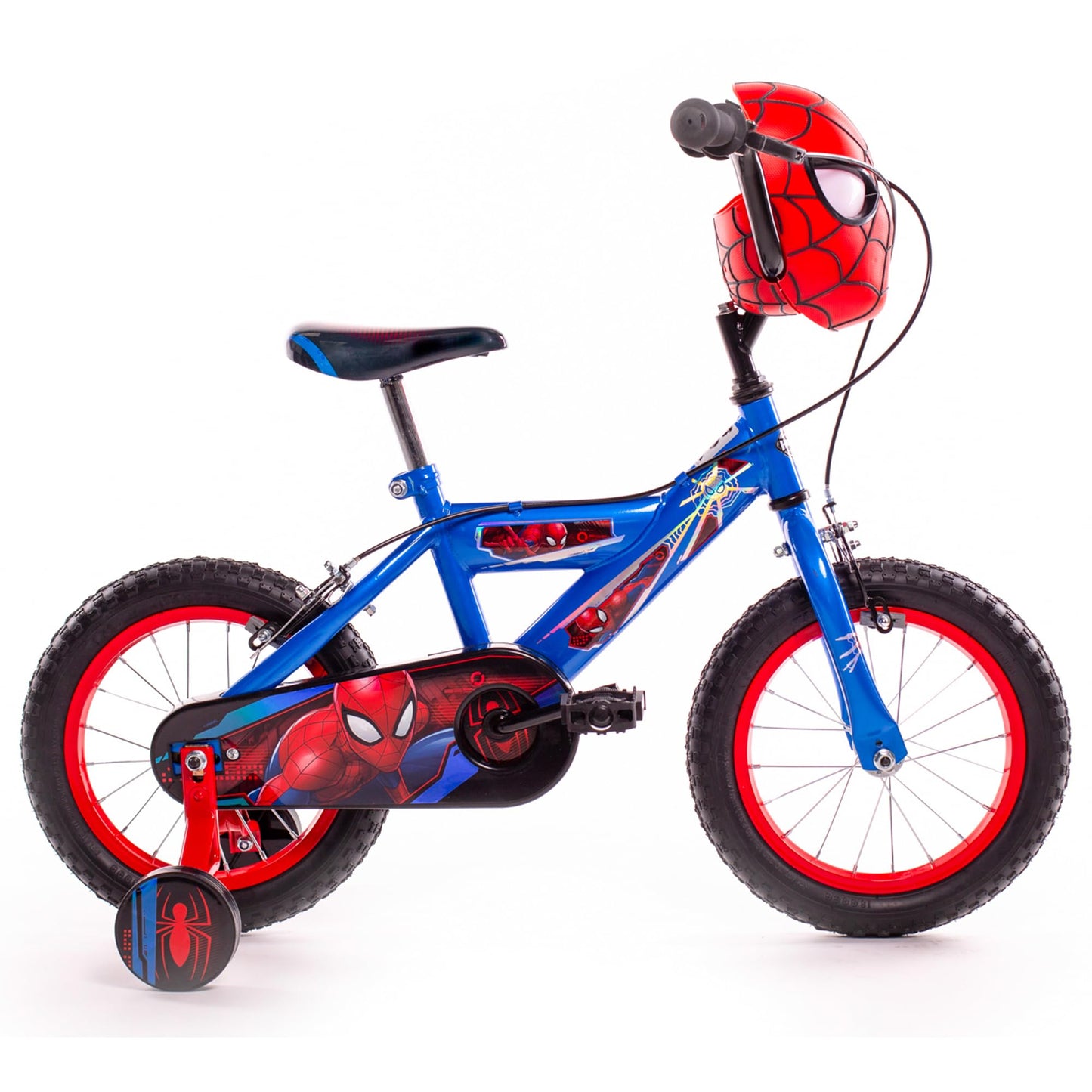 Huffy Boys Spiderman Bike 14 Inch Wheel with Spiderman Mask Handlebars Ages 4-6, 105-117cm, Blue