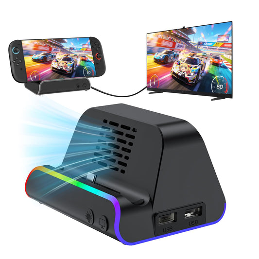 Riscvma Switch 2 Docking Station with 4K HDMI, USB 3.0 ports, cooling fan, and 100W charging for Nintendo Switch consoles