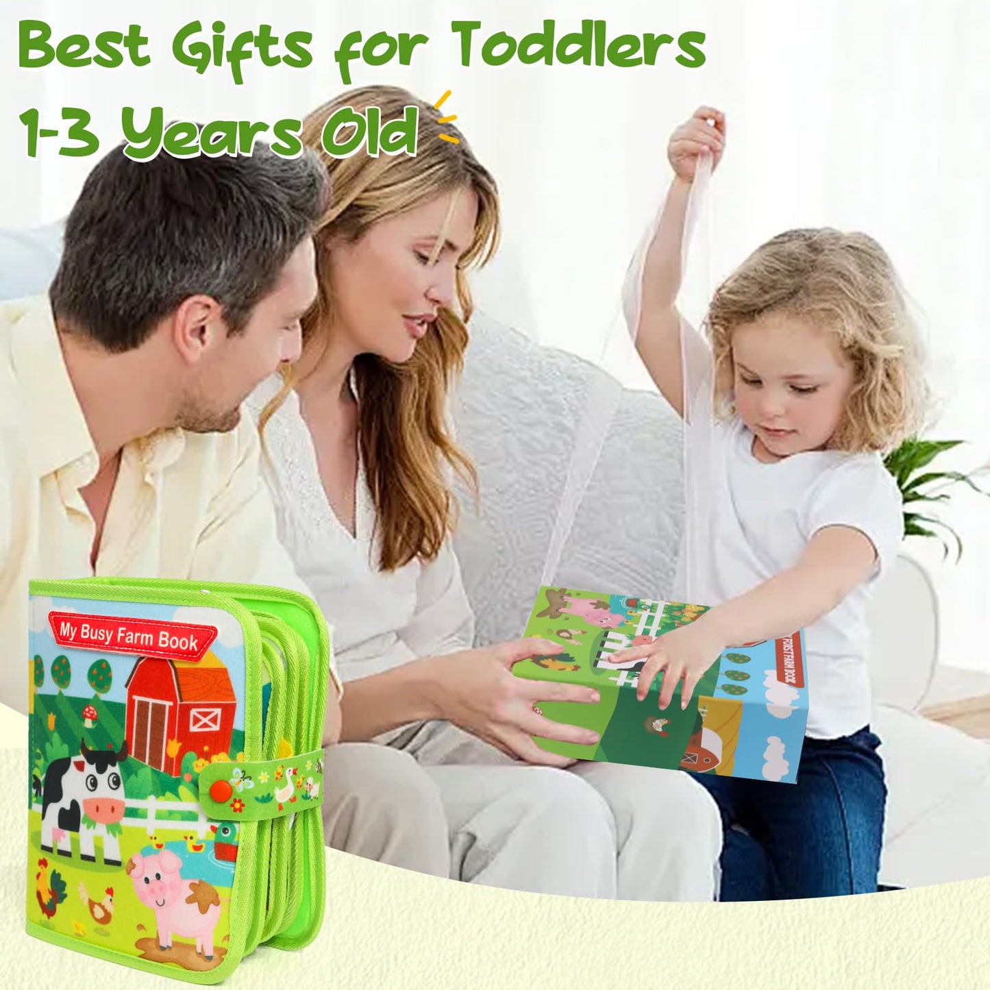 LZDMY Baby Toys Busy Book for 1 2 3 Year Olds, 20 in 1 Toddlers Montessori Farm Busy Books Travel Toys, Sensory Activity Book Busy Board Educational Toy, Boys Girls Birthday Gift