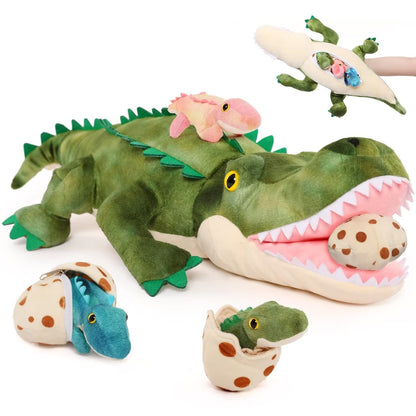 MorisMos Big Alligator Teddy Stuffed Animals, 60cm Green Mommy Fluffy Crocodile with Baby Inside, Giant Cuddly Plush Toys for Boy Large Soft Alligator for Kids Birthday Valentines Deco