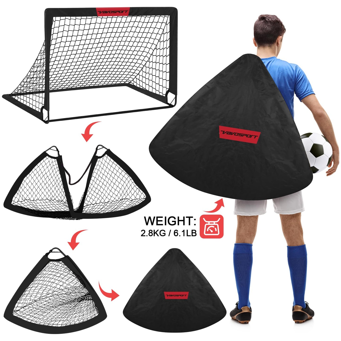Kids Football Goals for Garden Set – 2 x 4ft x 3ft Portable Football Goals with Size 3 Ball, Pump, Cones & Carry Bag, Pop-Up Kids Football Net, Outdoor Garden Football Training Equipment Boys Gifts