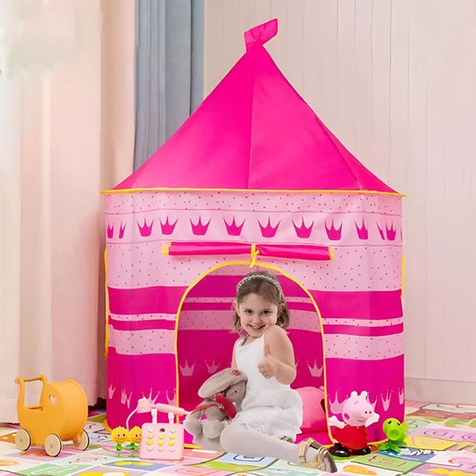 Pink princess castle teepee tent for kids with print cloth, portable indoor and outdoor play yurt by ZQuintuplian.