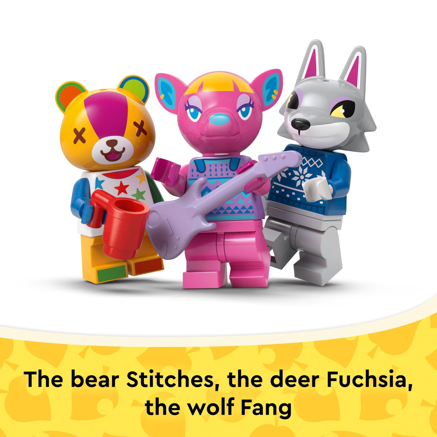 LEGO Animal Crossing Creative Houses set featuring two house models and Stitches, Fuchsia, and Fang minifigures.