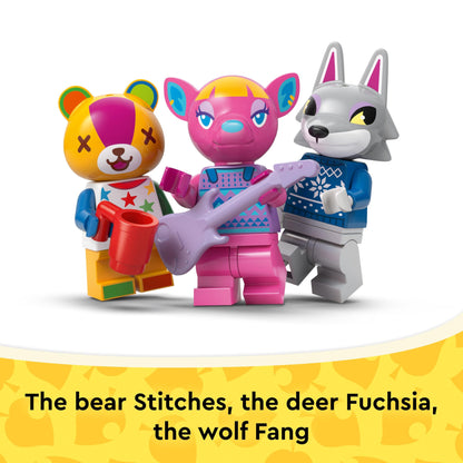 LEGO Animal Crossing Creative Houses set featuring two house models and Stitches, Fuchsia, and Fang minifigures.