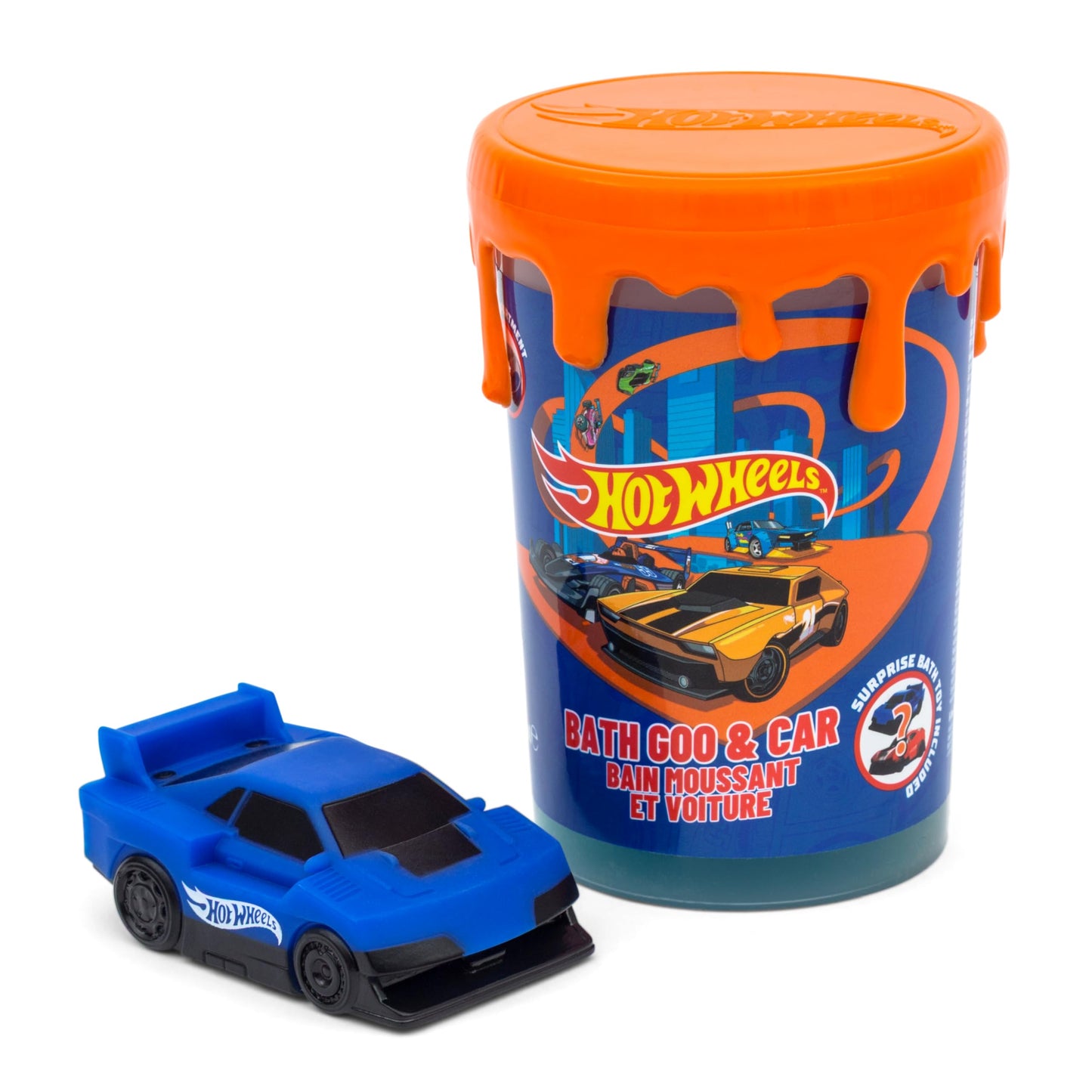 Hot Wheels children's bath goo in 200ml, featuring colorful slime and a toy car for fun bubble bath playtime.
