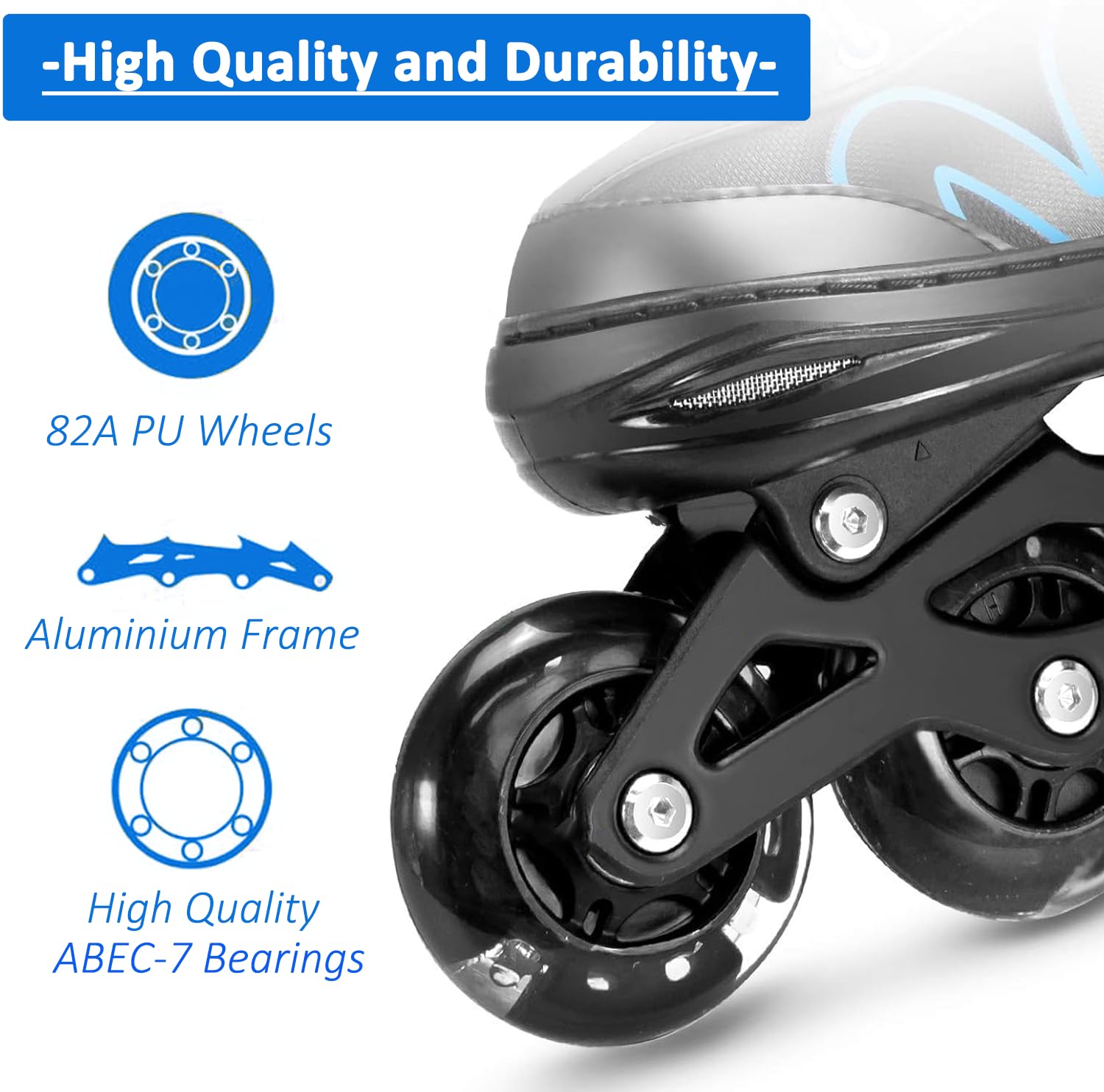 Blue ERNAN adjustable light-up kids inline skates with beginner-friendly design, suitable for boys and girls.