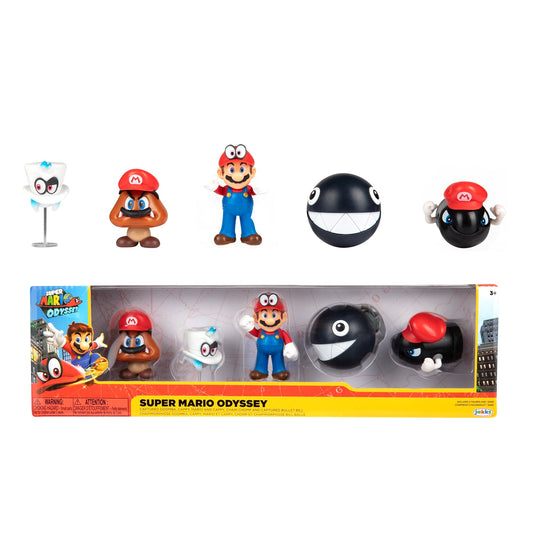 Super Mario Nintendo Odyssey action figures multi-pack featuring poseable 2.5-inch collectible toys for kids and collectors.