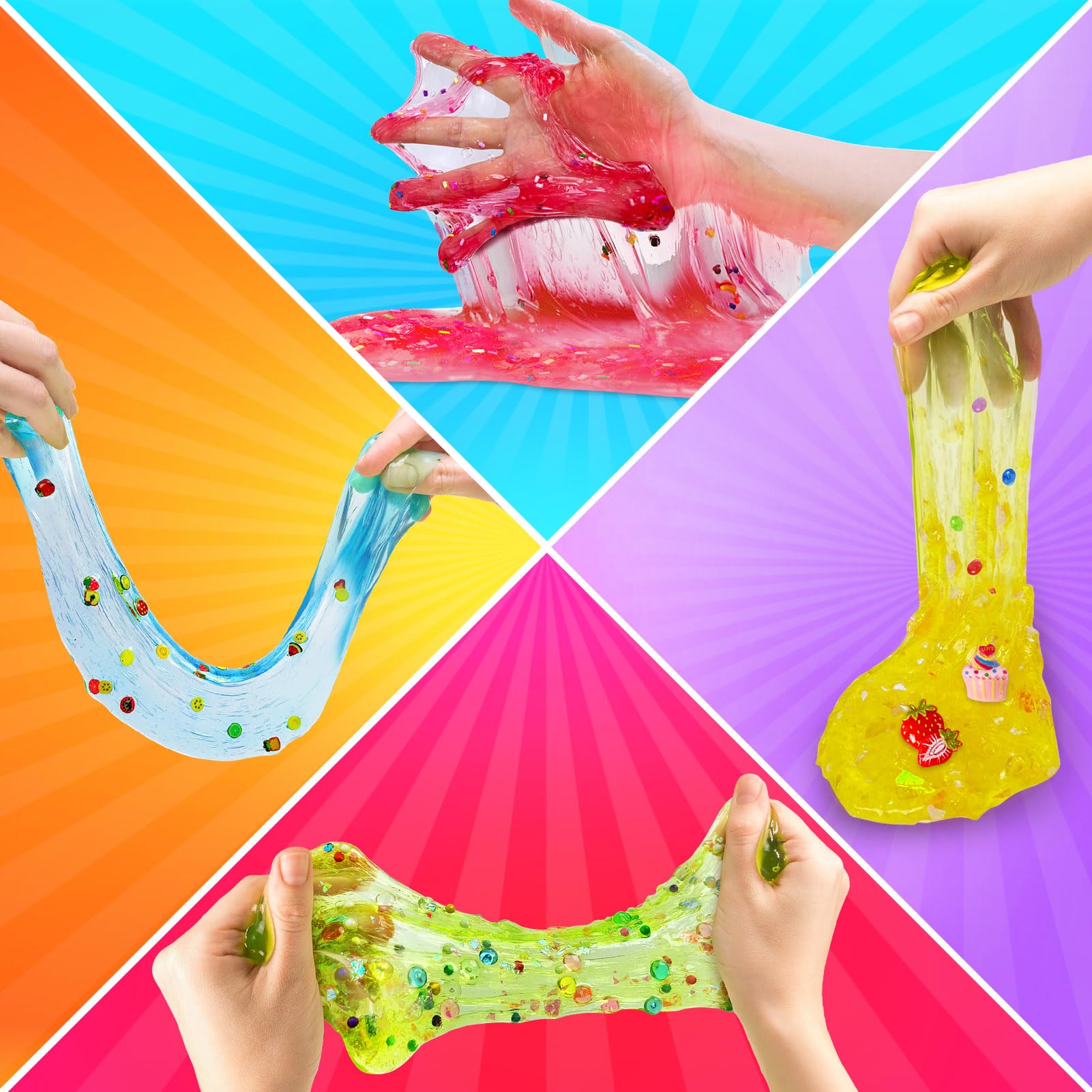 YOPINSAND 12-color DIY slime kit for girls with clear, glow-in-the-dark slime, foam balls, charms, and sequins for creative fun.