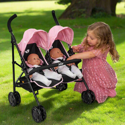 Joie Aire Twin Pushchair | Childrens Double Stroller Pram In Black & Pink | Childrens Baby Doll Stroller Toy Umbrella Fold Stroller | Role Play Toy Dolls Buggy Pushchair | Ages 3+