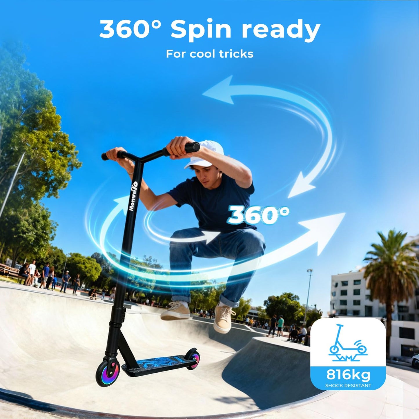 Freestyle Street Pro Stunt Scooter for Kids Ages 8-12, 360 Spin Trick Scooter with ABEC-9 Bearings (Black)