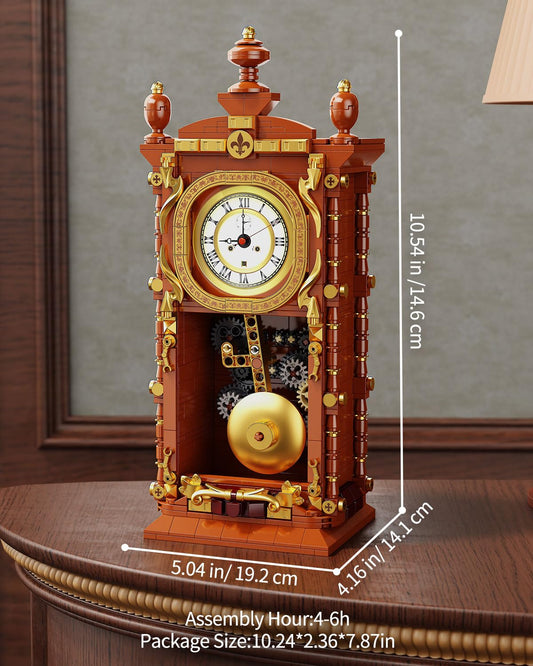 TYCOLE Vintage Pendulum Clock Building Block Set, Stem Toy with Real Clock Function and Linkable Mechanical Pendulum, Unique Home Decoration and Collectible for Adults&Kids 6+