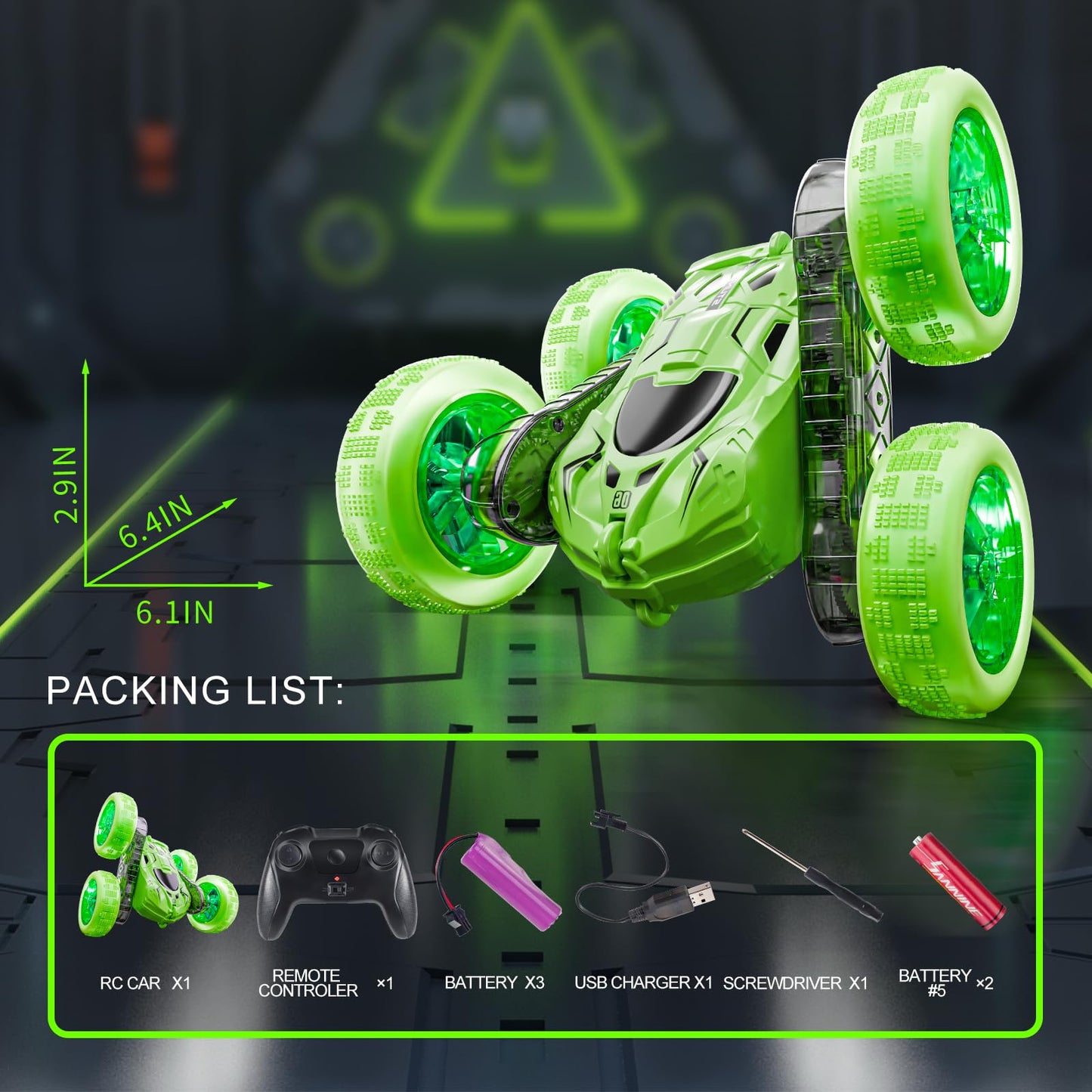 YouCute Remote control cars for Kids Age 4 5 6 7 8 9 10+ Year Old Boys Girls RC Stunt Car Toys Birthday (Green)