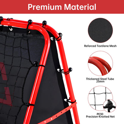 Double-Sided Football Rebounder Net, Adjustable Goal in 5 Levels, Rebound Net with Goal Kickback Target for Kids Soccer Training, Portable Football Goals for Garden Outdoor, 100 x 100 cm Red