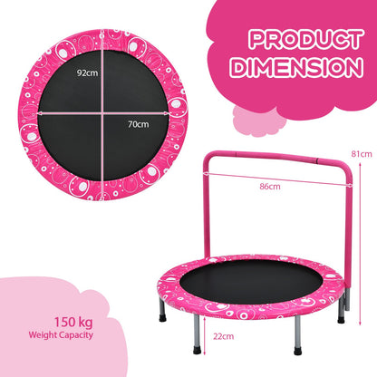 GYMAX Kids Trampoline with Handle, 36’’ Foldable Rebounder, Protective Cover, Outdoor Indoor Mini Trampolines for Children, Max Weight 150kg (Pink)
